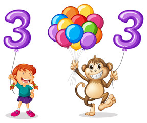 Obraz na płótnie Canvas Girl and monkey with balloon number three