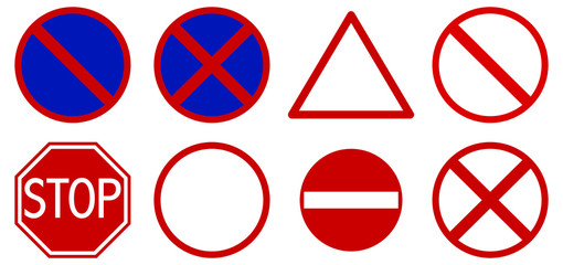 Different road signs on white background