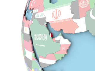 Flag of Qatar on political globe