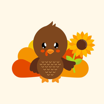 cute turkey with sunflower