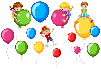 Obraz na płótnie Canvas Happy children and colorful balloons