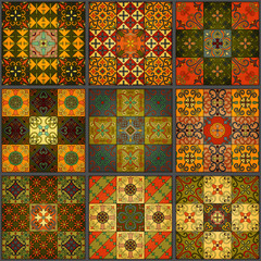 Seamless pattern with portuguese tiles in talavera style. Azulejo, moroccan, mexican ornaments.