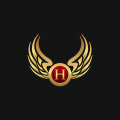 Luxury Letter H Emblem Wings logo design concept template
