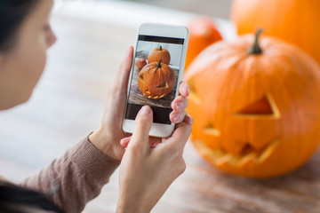 close up of jack-o-lantern or halloween pumpkin
