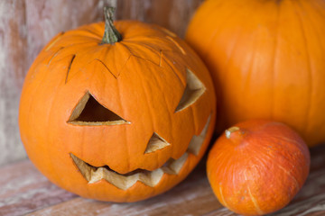 jack-o-lantern or carved halloween pumpkin