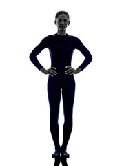 woman exercising standing yoga silhouette shadow white background