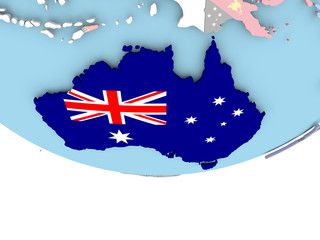 Map of Australia with flag on globe