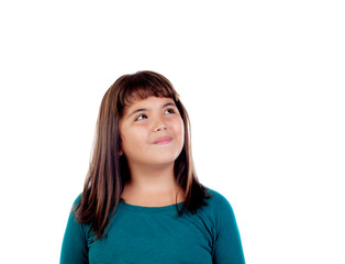 Fototapeta premium Adorable girl with eleven years old looking up