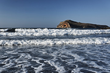 beach and Theodore island, Crete, Greece.