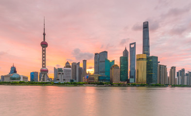 View of downtown Shanghai skyline at twilight