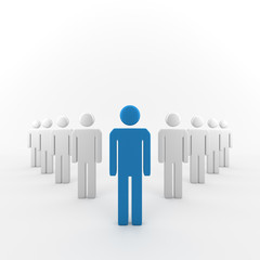 Leadership concept, blue leader man, leading whites. 3D rendering