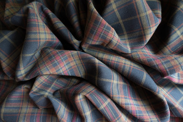 Rumpled thick plaid fabric  in subdued colors