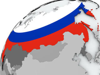 Flag of Russia on grey globe