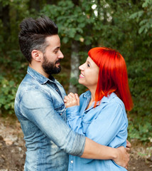 Obraz premium Young couple of lovers embracing
