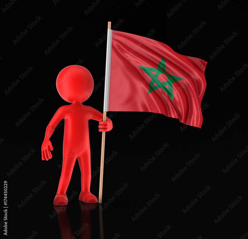 Poster man and moroccan flag. image with clipping path