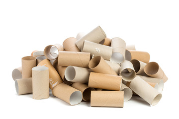 Empty toilet paper on white background