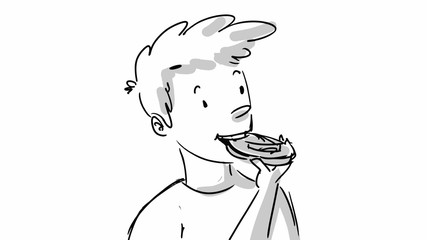 Happy boy eating a piece of bread or sandwich Vector storyboard sketch - 174451672