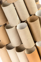 Empty toilet paper on white background