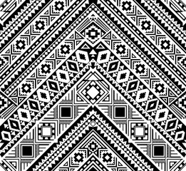 Ethnic pattern design. Seamless pattern. Navajo geometric print. Rustic decorative ornament. Abstract geometric pattern. Native American pattern. Black and white colors