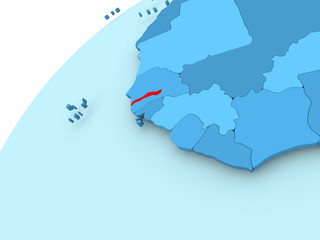 Gambia on blue globe