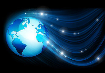 Best Internet Concept of global business. Globe, glowing lines on technological background. Wi-Fi, rays, symbols Internet, 3D illustration