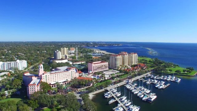 St Petersburg, FL. Aerial view of city skyline on a sunny day.