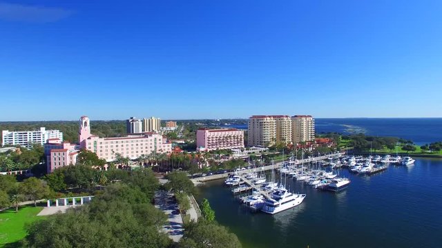 St Petersburg, FL. Aerial view of city skyline on a sunny day.