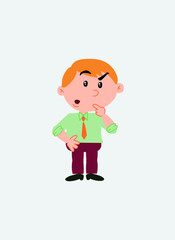 White businessman. Vector illustration isolated in a funny cartoon style. The character is doubting.