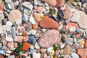 Kieselsteine, rundgeschliffene Steine am Nordstrand von Helgoland, Schleswig-Holstein, Deutschland,...