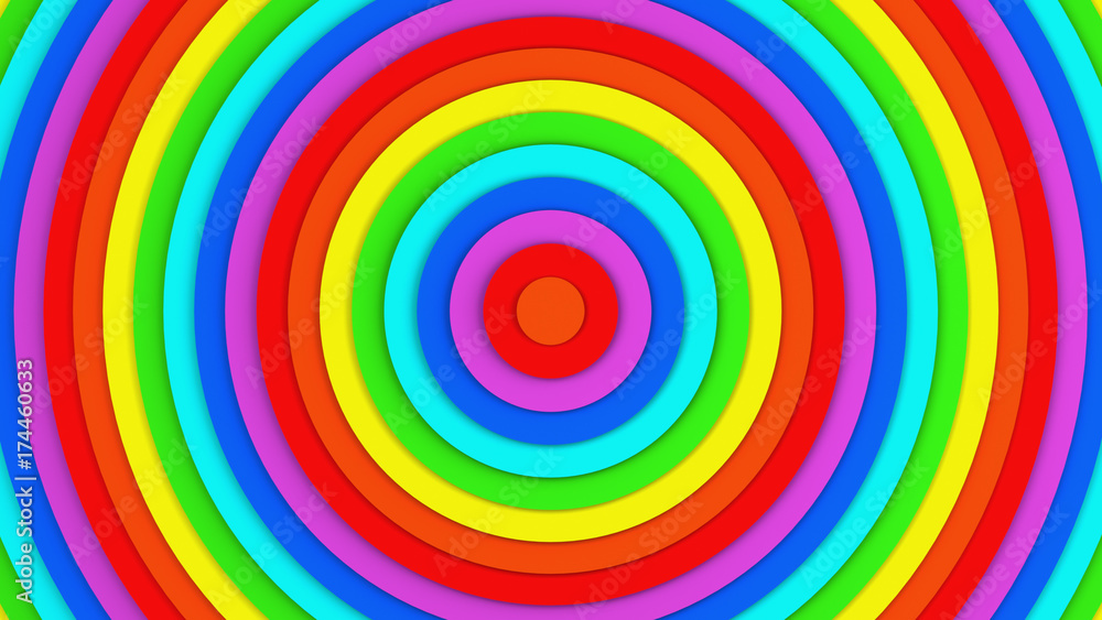 Poster bright rainbow concentric circles abstract 3d render background