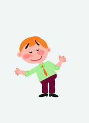 White businessman. Vector illustration isolated in a funny cartoon style. The character is making a gesture of welcome.