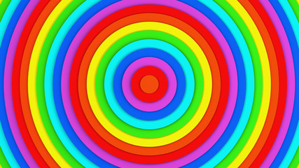 Bright rainbow concentric circles abstract 3D render background