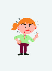 White businesswoman. Vector illustration isolated in a funny cartoon style. The character is very angry.