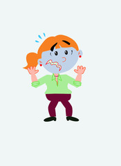 White businesswoman. Vector illustration isolated in a funny cartoon style. The character is terrified at something.