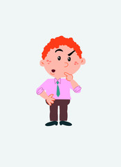 White businessman. Vector illustration isolated in a funny cartoon style. The character is doubting.