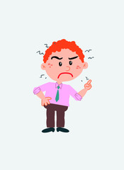 White businessman. Vector illustration isolated in a funny cartoon style. The character is very angry.