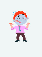 White businessman. Vector illustration isolated in a funny cartoon style. The character is terrified at something.