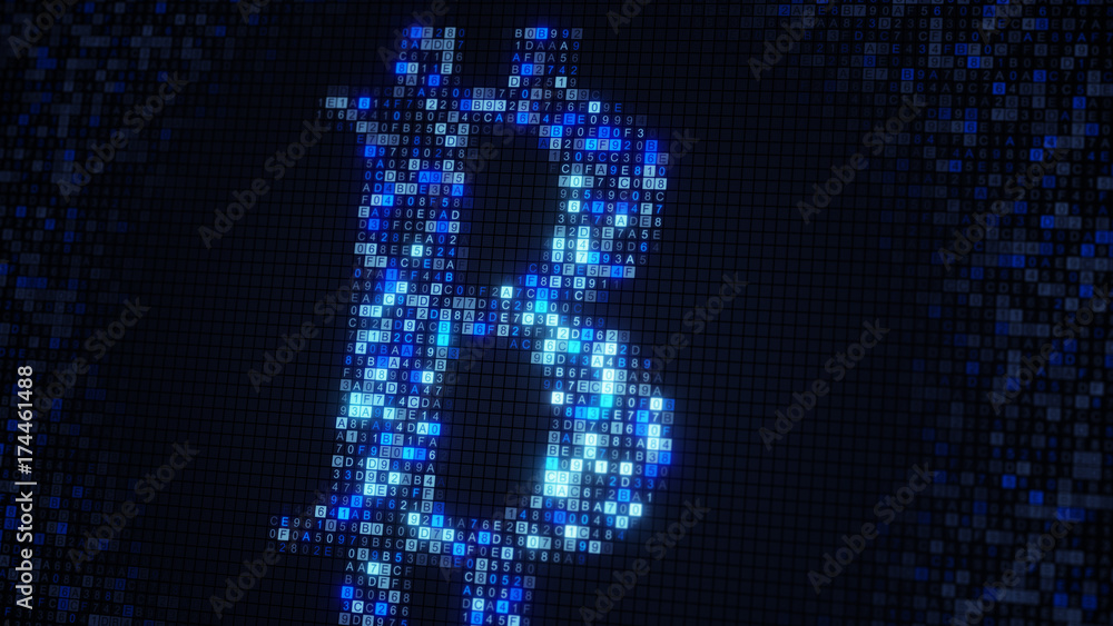Poster blue bitcoin symbol of hex code abstract virtual crypto currency concept