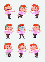 businesswoman character. Set with 9 variations for design work and animation.The character is angry, sad, happy, doubting…  Vector illustration to isolated and funny cartoons characters.