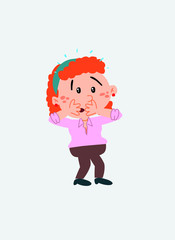White businesswoman. Vector illustration isolated in a funny cartoon style. The character is surprised and worried.