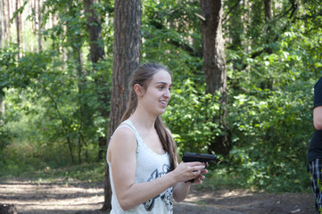 Hunting and education outdoor in forest.