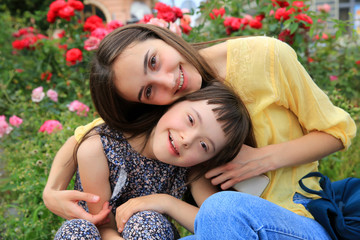 Happy family moments in the city park