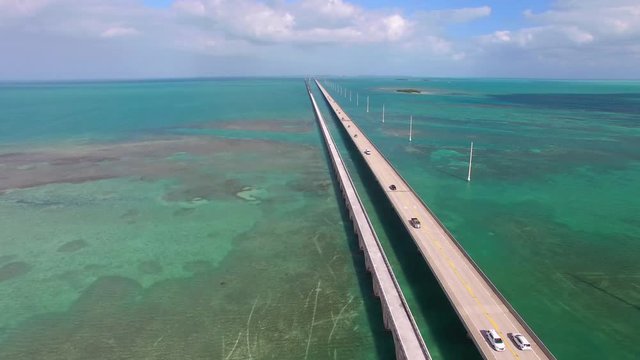 Aerial view of Florida Keys Islands Bridge, United States.