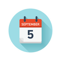 September 5. Vector flat daily calendar icon. Date and time, day, month 2018. Holiday. Season.