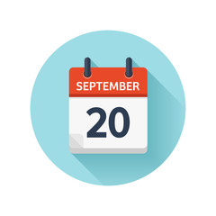 September 20. Vector flat daily calendar icon. Date and time, day, month 2018. Holiday. Season.