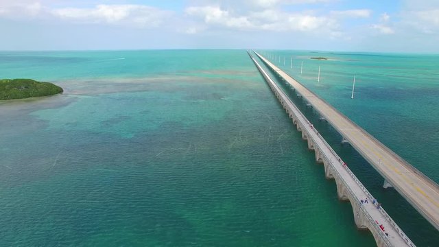Florida Keys, amazing aerial view of Overseas Highway on a sunny day.