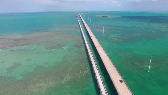 Aerial view of Florida Keys Islands Bridge, United States.