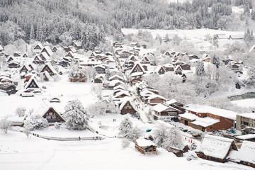 Historic Villages of Shirakawa-go, Japan in snowy day.