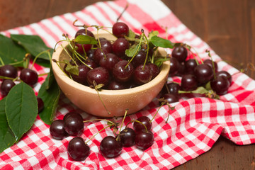 cherry in a wooden bowl