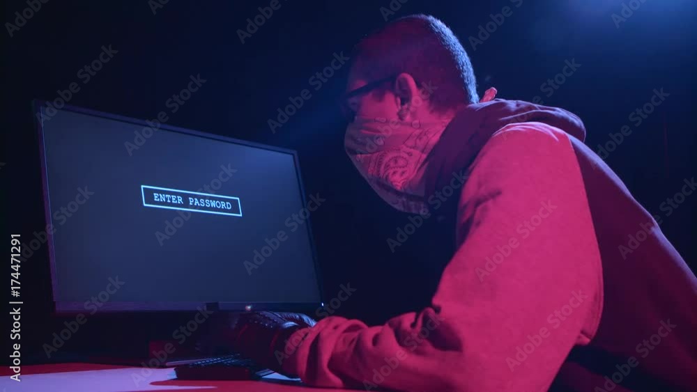 Poster hacker enters the password